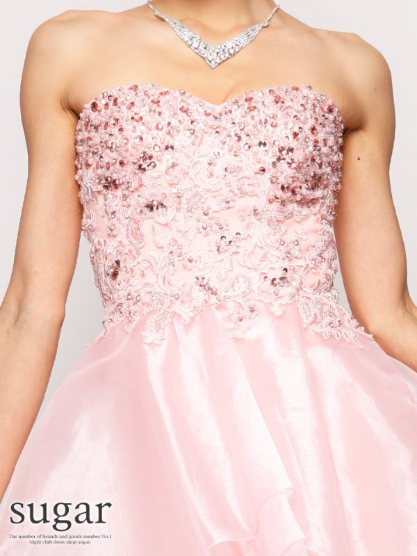 画像8: 新色追加!!XSサイズあり【Lip line/リップライン】ビジュー/ハイ&ロー/ベア/チュール/キャバドレス[OF05]