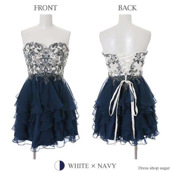 画像12: XSサイズあり【Lip line/リップライン】ビジュー/フリル/ベア/ミニドレス /キャバドレス[HC03]