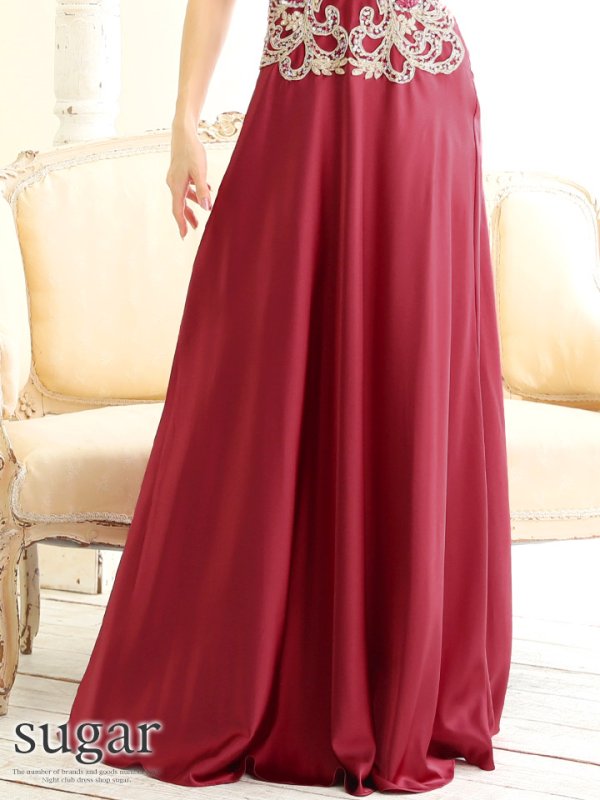 画像12: Lサイズあり【Luxe Style】ウエストの透け感で女らしいセクシーさも兼ね備えたジュエルボディアート/サテンロングドレスlong【HC03】