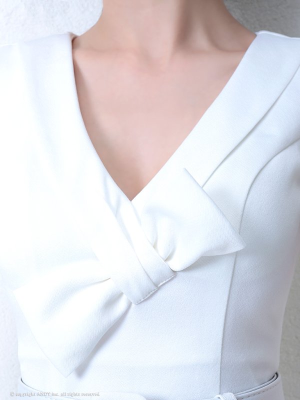 画像6: 【an】バストリボン/V字ネック/ベルト付き/キャバドレス ホワイト[OF05]