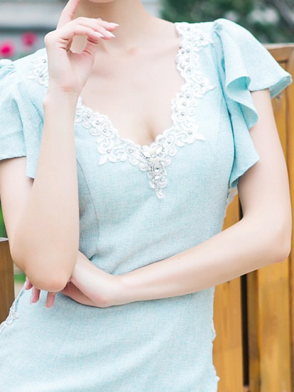 画像8: S-XLサイズあり【ERUKEI / Glitter】フレアスリーブ/Vネック/タイト/ミニドレス /キャバドレス[OF2]