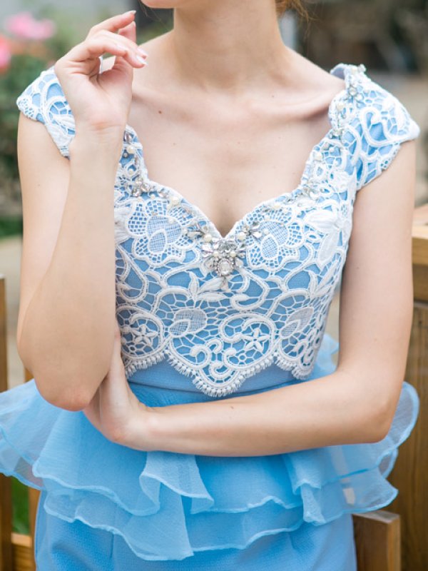 画像7: 【ERUKEI / Glitter】レース切り替え/ぺプラム/タイト/ミニドレス /キャバドレス[OF2]