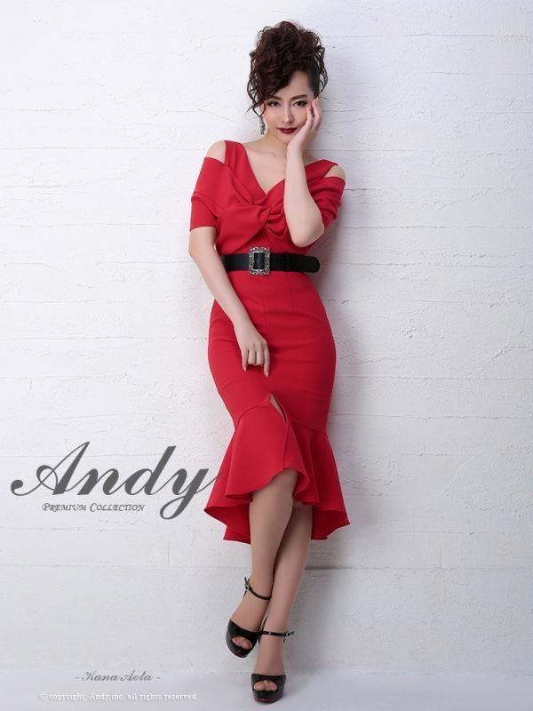 画像2: 【ANDY MAGAZINE VOL.17 掲載商品】ショール風デザイン/ウエストベルト/キャバドレス レッド[OF05]