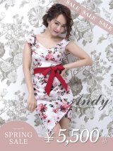 【決算SALE開催中！! 】【ANDY/アンディ】フラワープリント/ウエストリボン/アシメ/ウエストカット/キャバドレス[FB03]