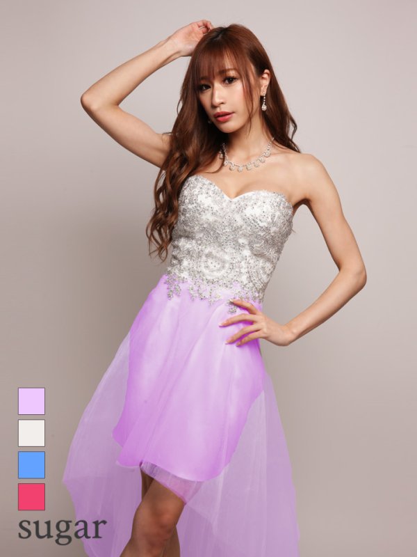 画像4: 【Lip line/リップライン】フラワー刺繍/チュール切り替え/ショートインロングキャバドレス[HC03]