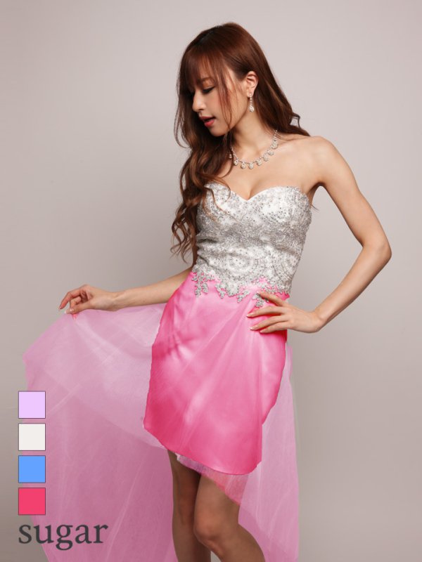 画像3: 【Lip line/リップライン】フラワー刺繍/チュール切り替え/ショートインロングキャバドレス[HC03]