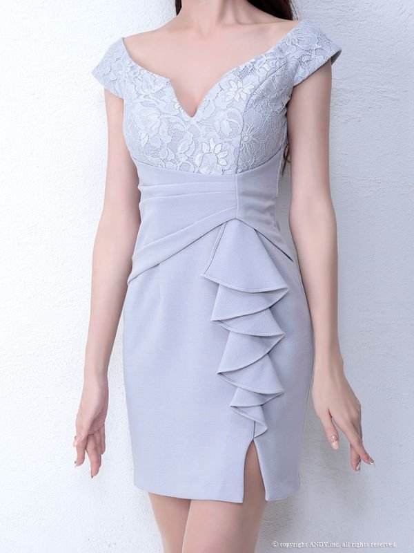 画像5: 【an】フリルデザイン/オフショル/タイト/キャバドレス グレー[OF05]
