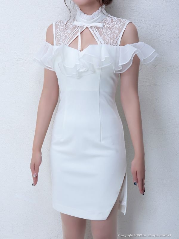 画像5: 【an_selection_Vol.17掲載商品】フリルデザイン/ハイネックリボン/スリット/キャバドレス ホワイト[OF05]
