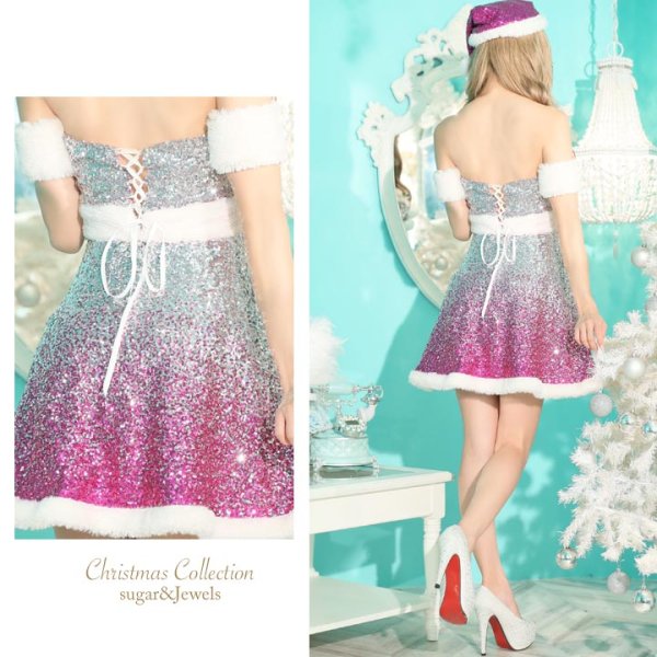 画像6: SALE!【X'mas3点セット】グリッターグラデーションサンタコスプレ[OF01]