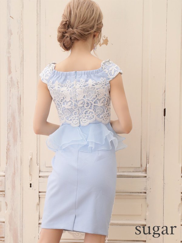 画像5: 【ERUKEI / Glitter】レース切り替え/ぺプラム/タイト/ミニドレス /キャバドレス[OF2]