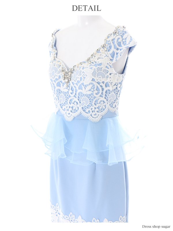 画像8: 【ERUKEI / Glitter】レース切り替え/ぺプラム/タイト/ミニドレス /キャバドレス[OF2]