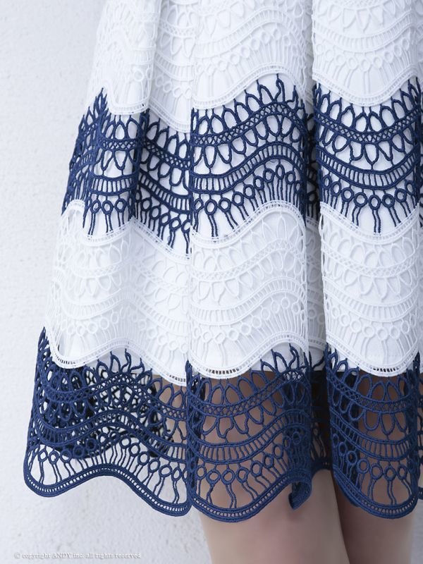 画像8: 【an】ボーダーレース/ウエストリボン/フレア/キャバドレス[OF05]