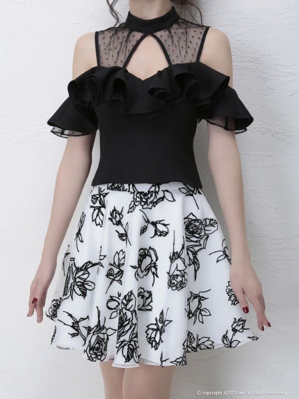 画像12: 【an】ドットチュール/フラワースカート/セットアップ/キャバドレス[OF05]