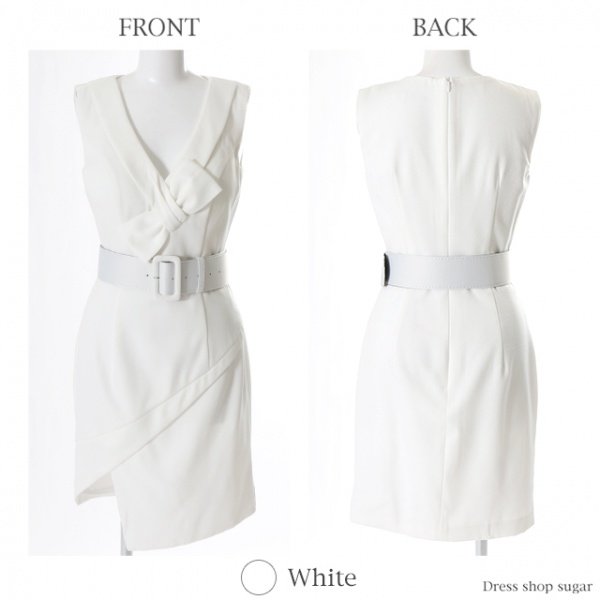 画像9: 【an】バストリボン/V字ネック/ベルト付き/キャバドレス ホワイト[OF05]