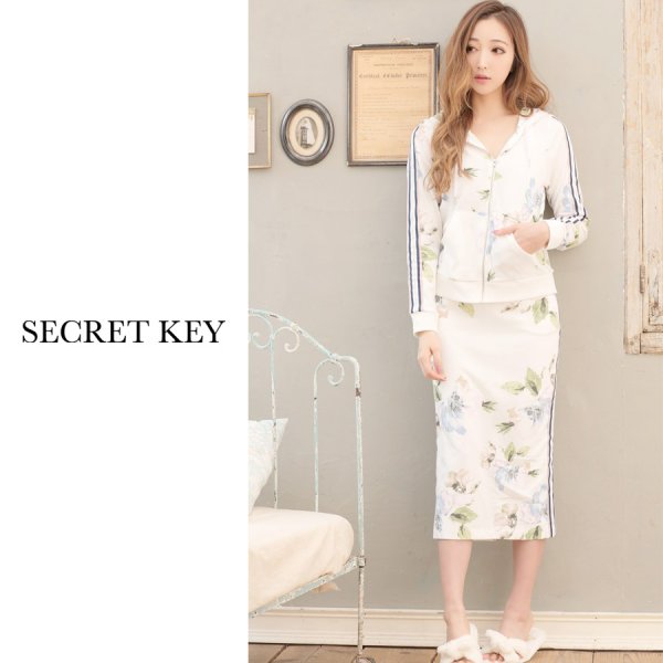 画像3: 【ルームウェア】サイドライン×フラワージャージ/スウェット/部屋着/パジャマ/  ロングスカート / セットアップルームウェア[HC02]