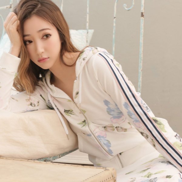 画像8: 【ルームウェア】サイドライン×フラワージャージ/スウェット/部屋着/パジャマ/  ロングスカート / セットアップルームウェア[HC02]