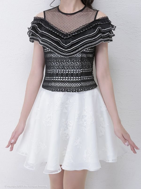 画像5: 【an】ケミカルレース/ドットチュール/フレア/セットアップ/キャバドレス[OF05]