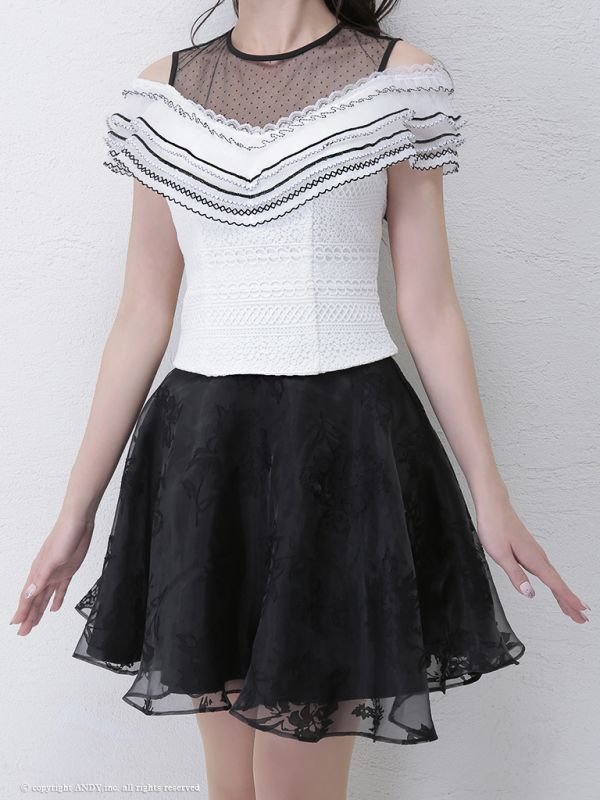 画像5: 【an】ケミカルレース/ドットチュール/フレア/セットアップ/キャバドレス[OF05]