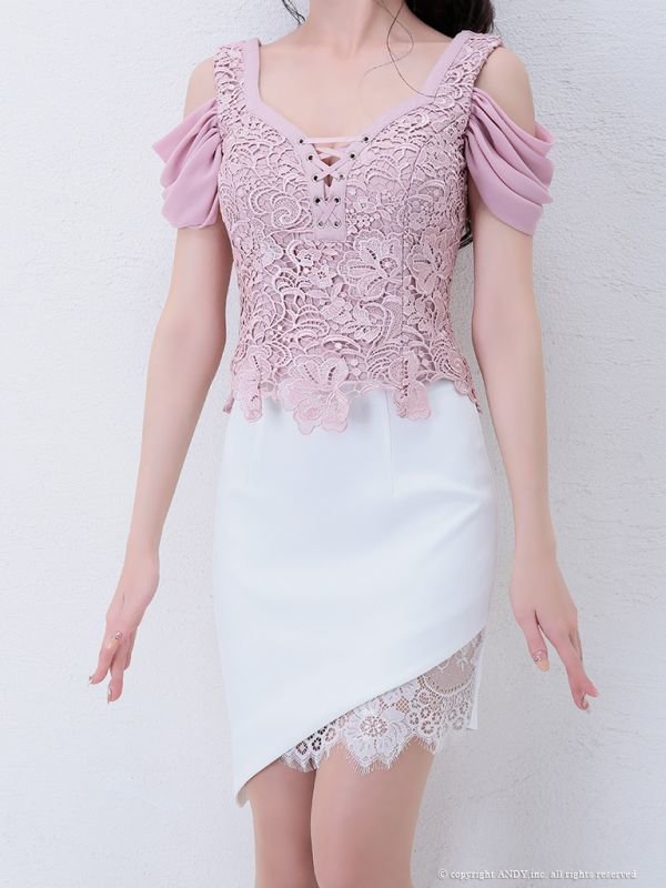 画像5: 【an/アン】ケミカルレース/ シフォンスリーブ/ セットアップ/ キャバドレス[OF05]