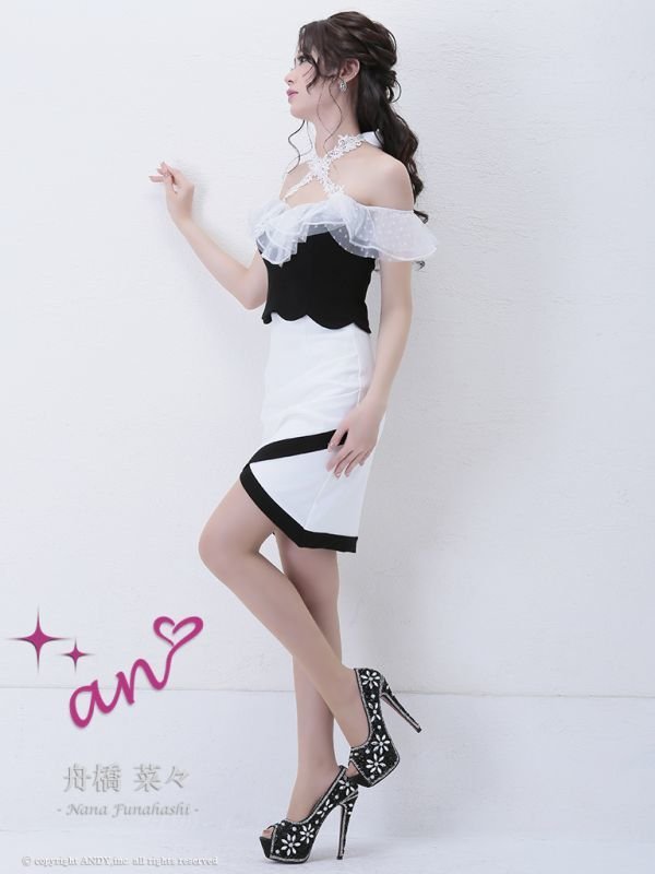 画像3: 【an/アン】クロスデザイン/ ドットチュール/ セットアップ/ キャバドレス[OF05]