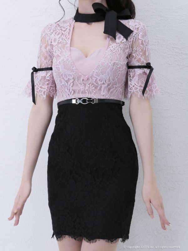 画像14: 【an/アン】リボンネック/ フラワーレース/ タイト/ キャバドレス[OF05]