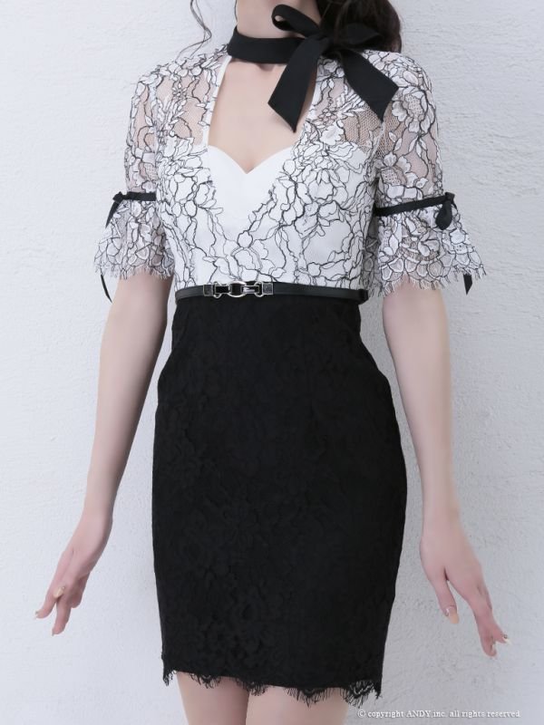 画像5: 【an/アン】リボンネック/ フラワーレース/ タイト/ キャバドレス[OF05]