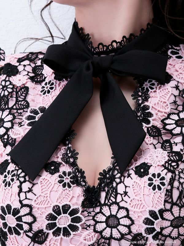 画像7: 【an/アン】リボンネック/ フラワーレース刺繍/ タイト/ キャバドレス[OF05]