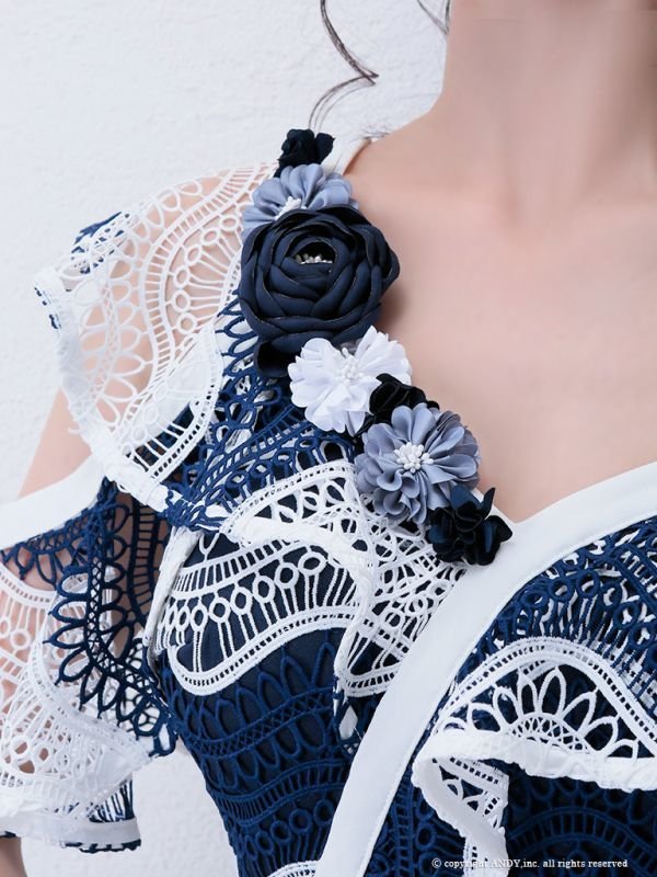 画像6: 【an】ボーダーレース/ ウエストリボン/ フレア/ キャバドレス[OF05]