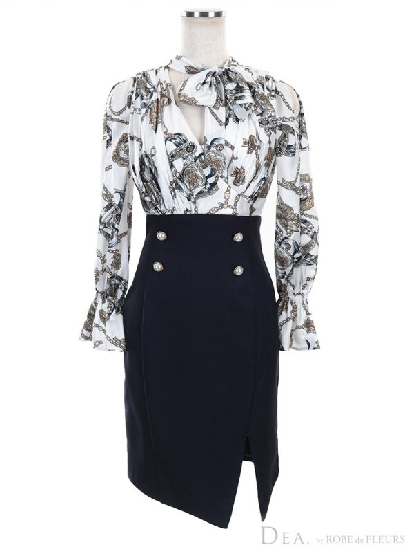 画像5: 訳あり商品☆ボタン取れ☆【DEA./ディア】スカーフモチーフ/ ロングスリーブ/ 異素材切り替え/ タイトミニ/ミニドレス /キャバドレス[OF2]