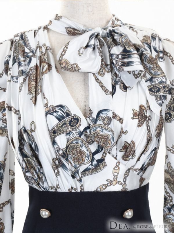 画像6: 訳あり商品☆ボタン取れ☆【DEA./ディア】スカーフモチーフ/ ロングスリーブ/ 異素材切り替え/ タイトミニ/ミニドレス /キャバドレス[OF2]