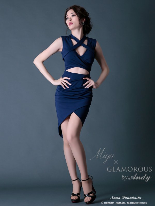 画像8: 【Miyu × GLAMOROUS by Andy COLLECTION 2】クロスデザイン /カットアウト /変形スカート /ミニドレス /キャバドレス[OF05]