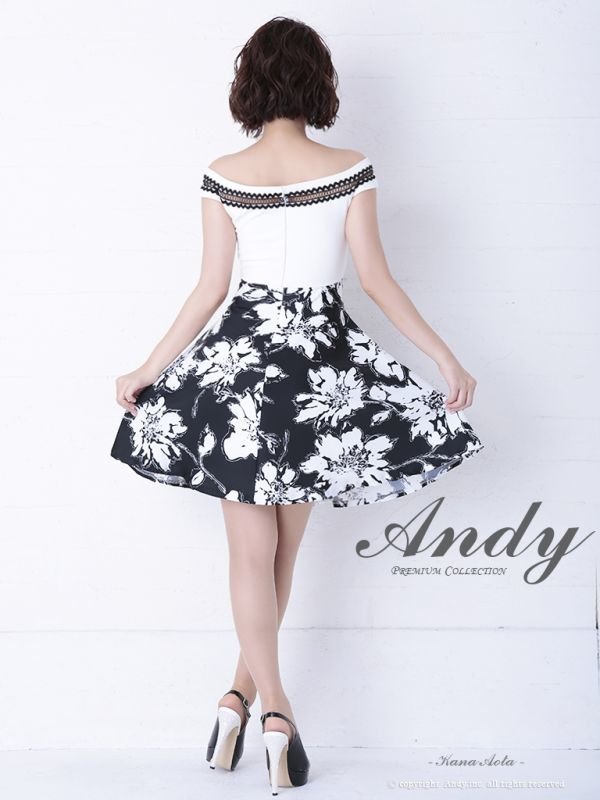 画像12: 【ANDY】フラワープリント/ オフショル/ モノトーンカラー/ フレアミニ/ キャバドレス[OF05]
