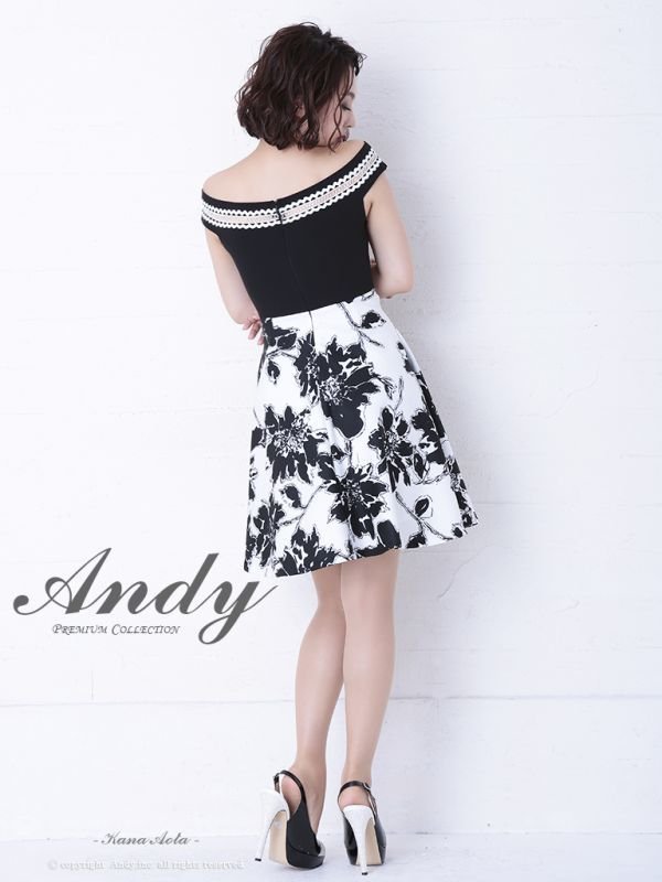 画像4: 【ANDY】フラワープリント/ オフショル/ モノトーンカラー/ フレアミニ/ キャバドレス[OF05]