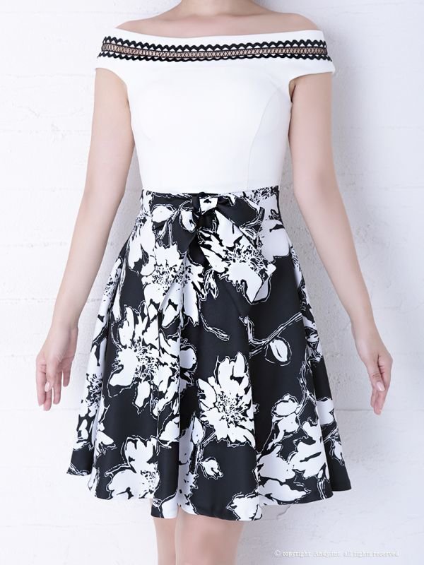 画像16: 【ANDY】フラワープリント/ オフショル/ モノトーンカラー/ フレアミニ/ キャバドレス[OF05]