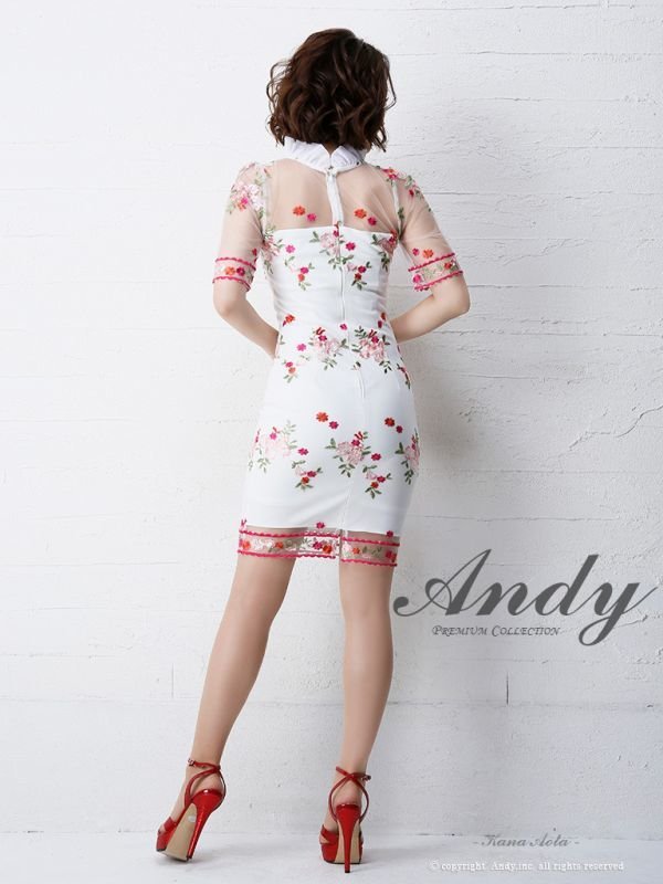 画像4: 【ANDY MAGAZINE VOL.20 COLLECTION 11】フラワー刺繍/ シアーレース/ リボンブローチ/ ショートスリーブ/ タイト/ ミニドレス/ キャバドレス[OF05]