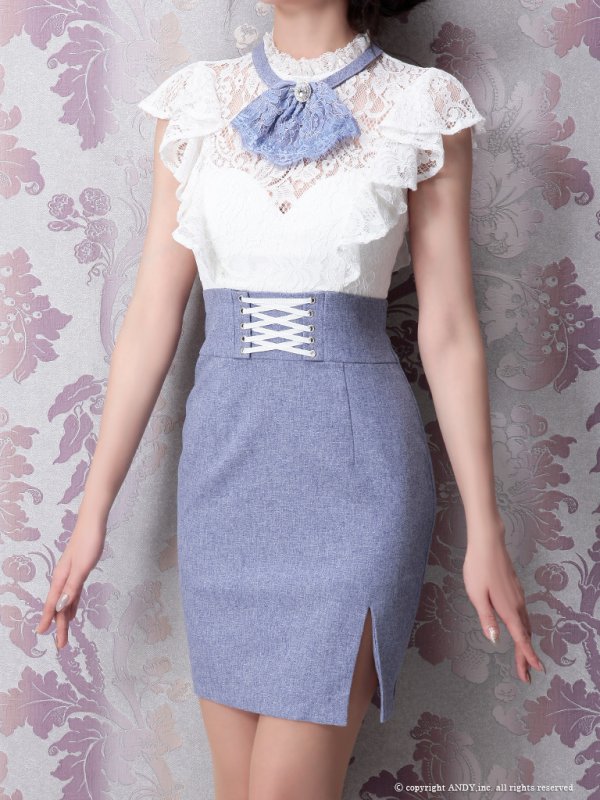 画像10: 【an/アン】レース切り替え / チョーカー付き/ レースアップ/ タイト/ キャバドレス[OF05]