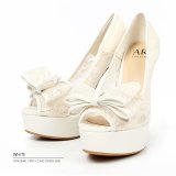 訳あり商品☆汚れとキズあり☆【ANGEL R/エンジェルアール】オープントゥ/リボン/14cmヒール/パンプス[OF2]