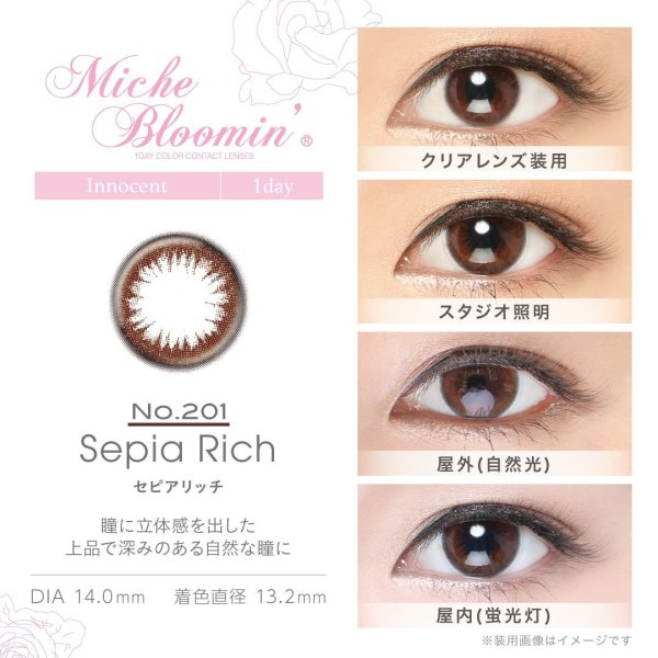 画像4: 【Miche Bloomin ミッシュブルーミン (イノセントシリーズ)】（セピアリッチ）（1箱10枚入）1日使い捨てカラーコンタクト【カラコン】