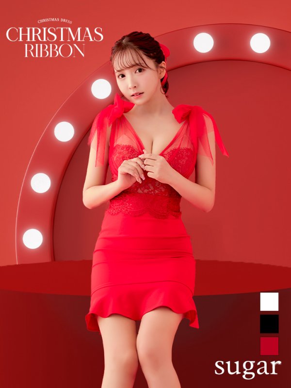 画像4: 【an /アン】マーメイド/ チュール/ ショルダーリボン/ レース切り替え/ フリル/ ランジェリーライク/ ミニドレス/ キャバドレス[OF05]