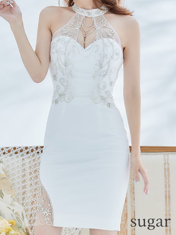 画像8: XLサイズあり【Alice/アリス】ビジュー/ レース/ ハイネック/ アメスリ/ タイト/ ミニドレス/ キャバドレス【HC03】