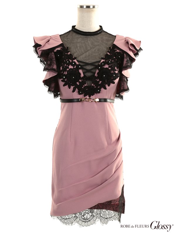 画像10: XSサイズあり【Glossy/グロッシー】長袖/ レース/ ラップ/ ビーズ/ チュール/ セットアップ/ タイト/ ミニドレス/ キャバドレス[OF08]