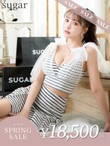 【決算SALE開催中！! 】sugarオリジナルカラー・XSサイズあり【an /アン】ボーダー柄/ ショルダーリボン/ チュール/ Aライン/ セットアップ/ ミニドレス/ キャバドレス[FB03]