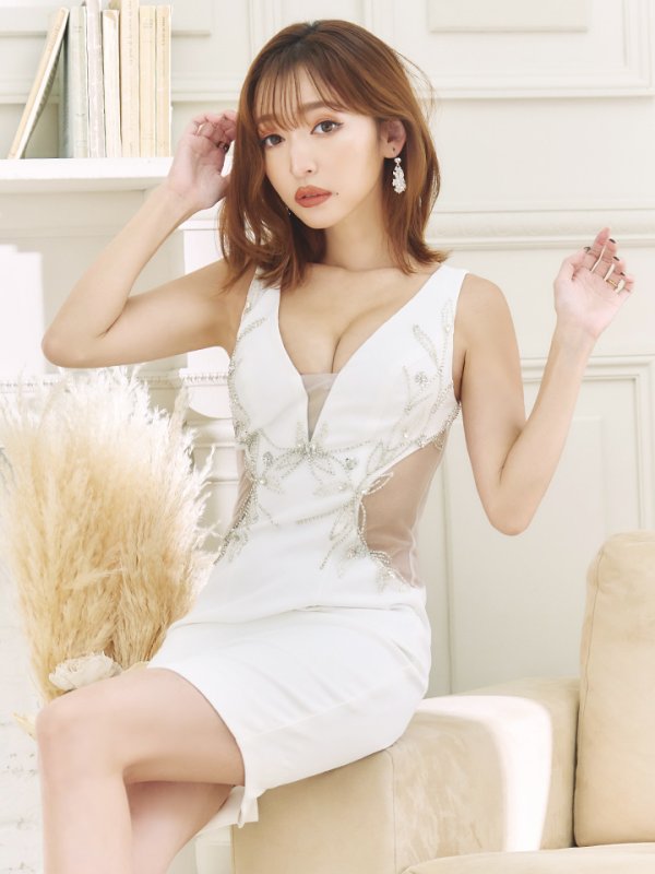 画像5: 【Alice/アリス】 サイドシアー/ Vネック/ ノースリーブ/ ビジュー/ ワンカラー/ タイト/  ミニドレス/  キャバドレス【HC03】