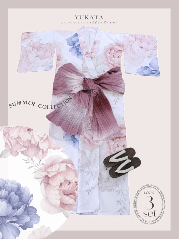 画像26: 【即日発送】ホワイト×ピオニー浴衣【浴衣３点セット 浴衣/帯/下駄】[YMT]