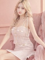 【ROBE de FLEURS/ローブドフルール】ツイード/ セットアップ/ 裾フリル/ マーメイド/ ボタン/ クラシカル/ ミニドレス/ キャバドレス[OF08]