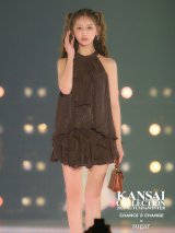 【予約商品/9月下旬発送予定】【きこ/関西コレクション着用】XSサイズあり【ROBE de FLEURS/ローブドフルール】リボン/ ホルター/ プリーツシフォン/ セットアップ/ ミニドレス/ キャバドレス[OF08]