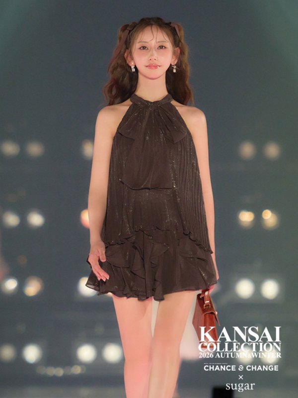 画像3: 【予約商品/9月下旬発送予定】【きこ/関西コレクション着用】XSサイズあり【ROBE de FLEURS/ローブドフルール】リボン/ ホルター/ プリーツシフォン/ セットアップ/ ミニドレス/ キャバドレス[OF08]