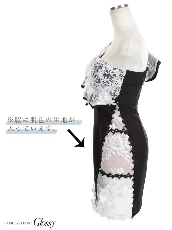画像2: XSサイズあり【ROBE de FLEURS/ローブドフルール】3Dフラワー/ アシンメトリー/ シアー/ タイト/ ミニドレス/ キャバドレス[OF2]