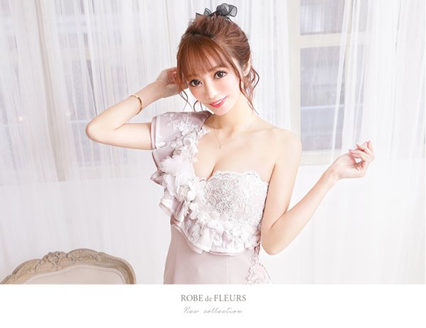 画像9: XSサイズあり【ROBE de FLEURS/ローブドフルール】3Dフラワー/ アシンメトリー/ シアー/ タイト/ ミニドレス/ キャバドレス[OF08]