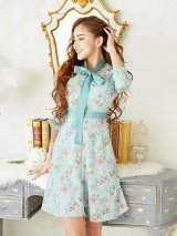 【4月30日までファイナルセール開催中！! 】XLサイズあり【Alice/アリス】フラワープリント/ フロントジップ/ Aライン/ 七分袖/ ワンピース/ミディアム丈/ミニドレス/ キャバドレス【HC03】